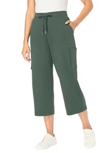 Woman Within Plus Size Petite Knit Cargo Capri - Picture 1 of 31