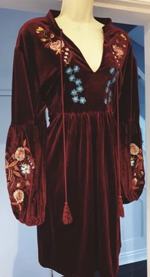 Vestido túnica borgoña bohemio hippie boho bordado terciopelo talla XXL Foto 1 de 4