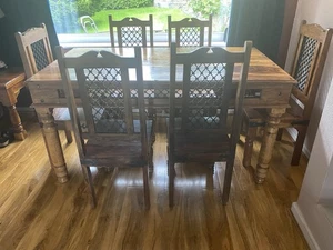 Jali Sheesham Dining Table & 6 Chairs Indian Rosewood 165cm x 90cm - Picture 1 of 4