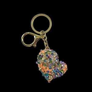 Betsey Johnson Sparkling Multicolored Floral Heart Bag Swag Keychain Clip Charm - Picture 1 of 1
