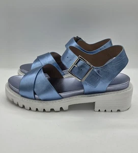 Aerosoles Luna Platform Sandals Soft Blue Metallic Leather Size 10 MSRP $140 - Picture 1 of 9