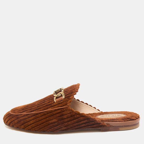 TOD’S Mules piatti Tod's in tessuto velluto a coste marrone dettaglio catena misura 37 5