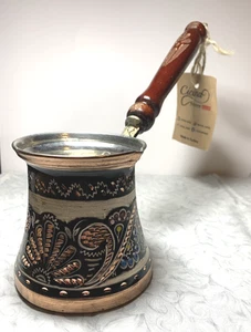 Vtg Turkish Coffee Pot Cups Water Dipper Hammered Copper Brass & Wood Handles - Picture 1 of 11
