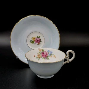  Royal Grafton  Tea Cup & Saucer Robin Egg Blue #45149 Floral Sprigs c.1950's - Picture 1 of 13