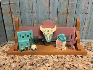 Vintage Holz Regal Sitter Miniaturen Dekor Display Südwest Szene - Bild 1 von 4