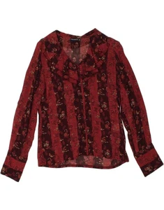 TOM TAILOR Womens Long Sleeve Shirt Blouse EU 36 Small Burgundy Floral AM05 - Picture 1 of 3