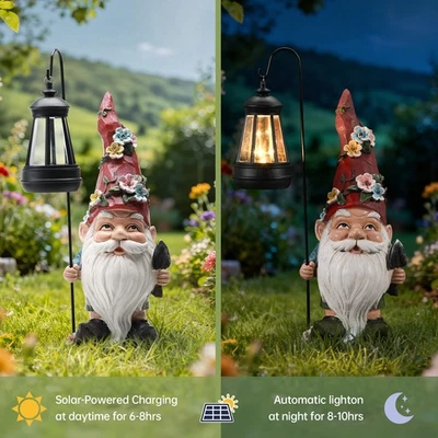 Solar-Powered Christmas Garden Gnome Waterproof Resin Outdoor Statue w/LED Light - Image 1 of 4