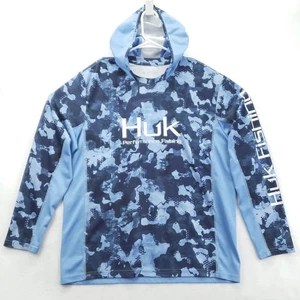 HUK Performance Angelshirt Herren Large blau Camouflage Kapuze Langarm Pullover - Bild 1 von 9