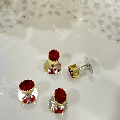 Stylish Red Ruby Faceted Crown Style Dual Finish Mens Whale Back Pair Cufflinks - Image 1 of 4