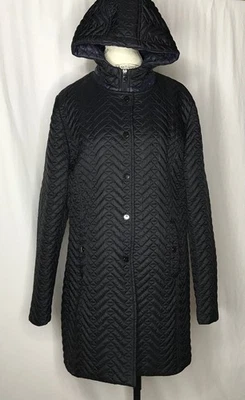 Abrigo Larry Levine Para Mujer XL Negro Acolchado Largo Medio Doble Cierre Capucha Foto 1 de 4