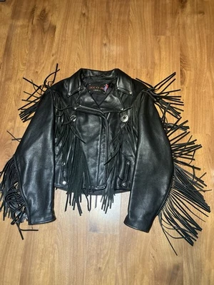 Vtg Schott Dur O Jac Jacket Women’s 14 Leather Fringe Western Motorcycle USA - Image 1 of 4