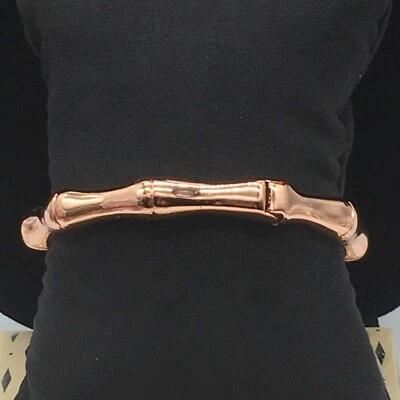 Rustic Cuff Bamboo Bangle Bracelet Rose Gold Tone Magnetic Closure - Image 1 of 4