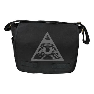 Black Cotton Canvas Military Messenger Bag Transparent Illuminati Eye - Picture 1 of 3
