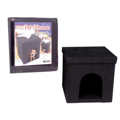 Home Office Portable Folding Pet House Ottoman Seat Footstool Box, Suede, Black - Image 1 of 3