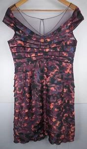 Studibaker Dress Sz 16 Fitted Ruffle sheer layer Purple Peach Black S/S Polyeste - Picture 1 of 24