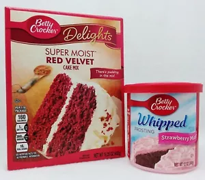 Betty Crocker Super Moist RED VELVET Kuchen Mix Peitsche ERDBEERNEBEL Zuckerguss Set - Bild 1 von 1