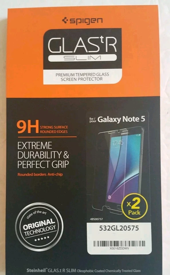 Lot of 3 Spigen Samsung Galaxy Note 5 Screen Protector,Tempered Glass 2 Pack  - Image 1 of 2