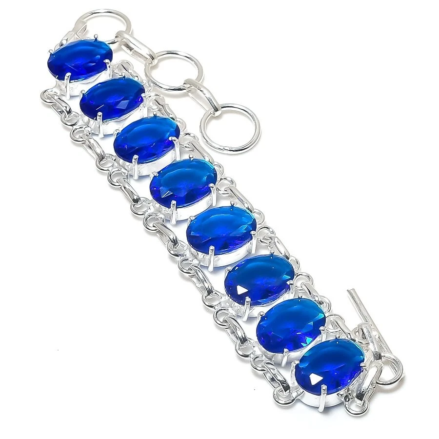 Blue Tanzanite Gemstone Handmade 925 Sterling Silver Jewelry Bracelet Size 7-8" - Image 1 of 1