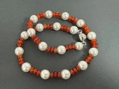 Muschelkernperlen & Achat Collier Kette Halskette Länge 50cm ca  8-12 mm - Bild 1 von 4