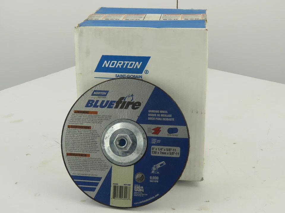Norton 43246 BlueFire 9"x1/4" 5/8"-11 Type 27 Grinding Cutting Wheels Case of 10
