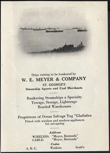 Anuncio de colección 1922: W MEYER & Co, agentes de barcos de vapor y comerciantes de carbón, BERMUDA - Imagen 1 de 1