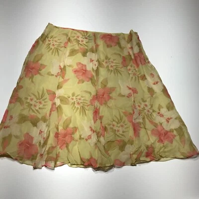 Falda August Seda Mujer Talla 14 Amarilla Floral Columpio 100% Seda Lateral Cremallera Forrada Foto 1 de 4