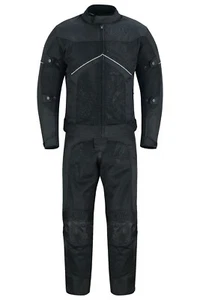 Men Motorcycle Motorbike Suit Armored Jacket Trouser Mesh Racing Suit Black - Picture 1 of 8