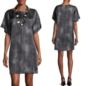 $348 Vestido Eileen Fisher S Kimono Manga Brumoso Mini Cambio Seda Algodón Lagenlook - Imagen 1 de 5