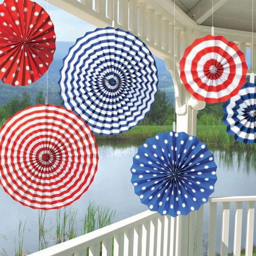 4th of JULY American Summer PAPER FAN DECORATIONS (6) ~ Birthday Party Supplies - Image 1 of 1