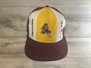 Vtg AJD Arizona Sundevils Snapback Hat Burgundy Made In USA Yellow Lucky Tripes - Picture 1 of 6