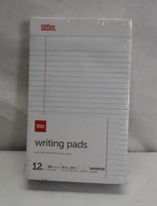 Paquete de 12 almohadillas de escritura perforadas Office Depot 50 hojas/almohadilla 5" x 8" reglas estrechas - Imagen 1 de 4