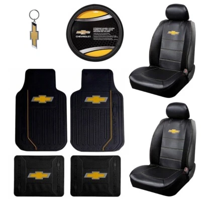 New 8pcs Chevy Elite Logo Car Truck Seat Covers Floor Mats Wheel Cover Keychain Foto 1 de 4