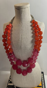 Lucky Brand Chunky Multilayer Beaded Statement Necklace Lipstick Red & Orange