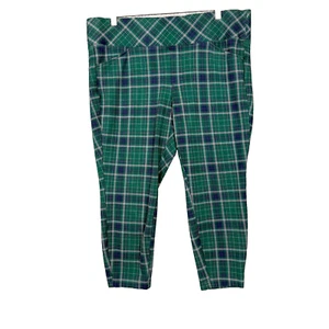 Torrid Studio Pants Womens 2X Green Purple Plaid Pull On Pocket Pixie Leggings - Picture 1 of 16