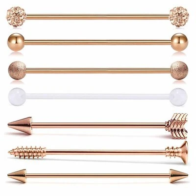 7 PIEZAS 14G 38mm Industrial Barra Pendientes Flecha Oreja Cartílago Piercing Joyería Foto 1 de 4