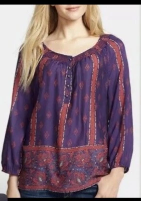 Top Lucky Brand Mujer Talla 1X Floral Púrpura Rojo Manga Larga Calado Boho Campesino Foto 1 de 4