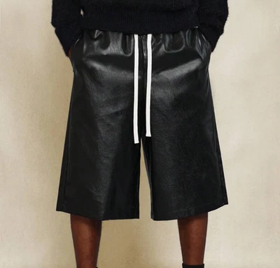 Pantalones Cortos de Carga de Cuero PU para Hombres Pierna Ancha Sueltos Ropa de Calle Pantalones Cortos con Bolsillos Regalo Foto 1 de 4