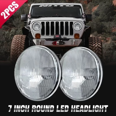 2PCS 7 Inch Round Headlight Sealed Beam Glass Housing Clear Lens H6024 H6014 - Image 1 of 4