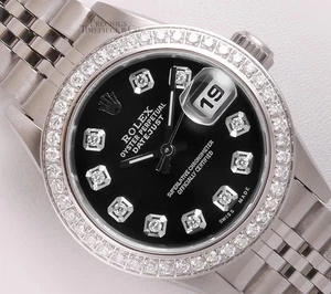Rolex Lady Datejust 26mm Stainless Steel Black Diamond Dial Diamond Bezel - Picture 1 of 5