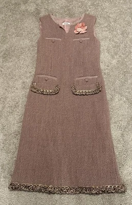 Vintage Moschino Dusty Pink Tweed Chain Trim Dress Virgin Wool - Image 1 of 4