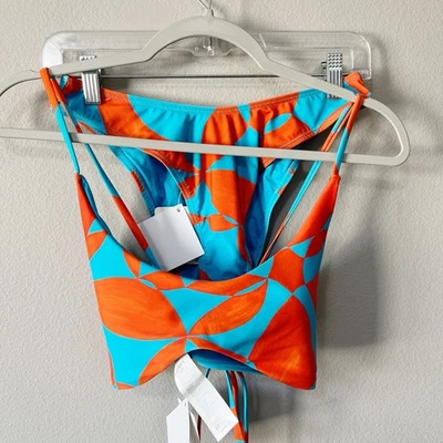 JUEGO Fabletics Nuevo con Etiquetas Floral Geo Bikini Top e Inferior Azul Naranja Talla Mediana Playa Foto 1 de 4