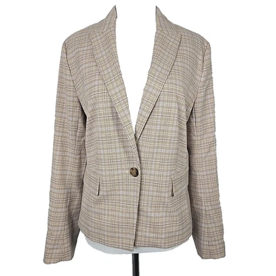 Ann Taylor 米色/棕色格子西装外套职业尺寸 14 — 第 1/4 张图片