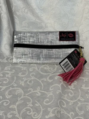 NWT Makeup Junkie Bag Metallic Silver with Black Lining Mini Gift Travel - Image 1 of 3