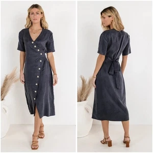 Böhme Bhar Midi Wickelkleid marine durchgehende Knopfleiste Damen Gr. XL - Bild 1 von 9