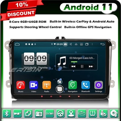 4GB RAM Android 14 Car Stereo Radio For VW Passat Golf MK5/6 Caddy Touran Jetta - Image 1 of 4