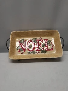 Cracker Barrel Noel Ceramic Baker Dish Metal Stand Serve Ware Holiday Garden - Picture 1 of 10