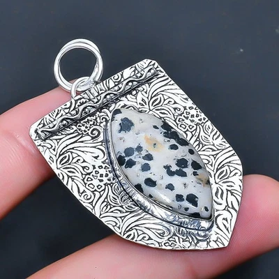 Pingente de joia de jaspe feito à mão Dalmation 2,46" y649 - Imagem 1 de 3