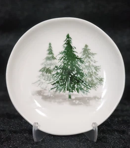 4 Winter Trees White Mini Appetizer Tidbit Plates 4.5" Ceramic Christmas Green - Picture 1 of 9