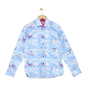 Claudio Lugli Red Arrow Planes Shirt Mens Size S Blue Slim Cotton - Picture 1 of 15