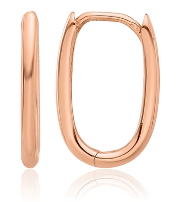 14K Solid Rose Gold Oval Huggie Small Hoop Earrings - Image 1 of 4
